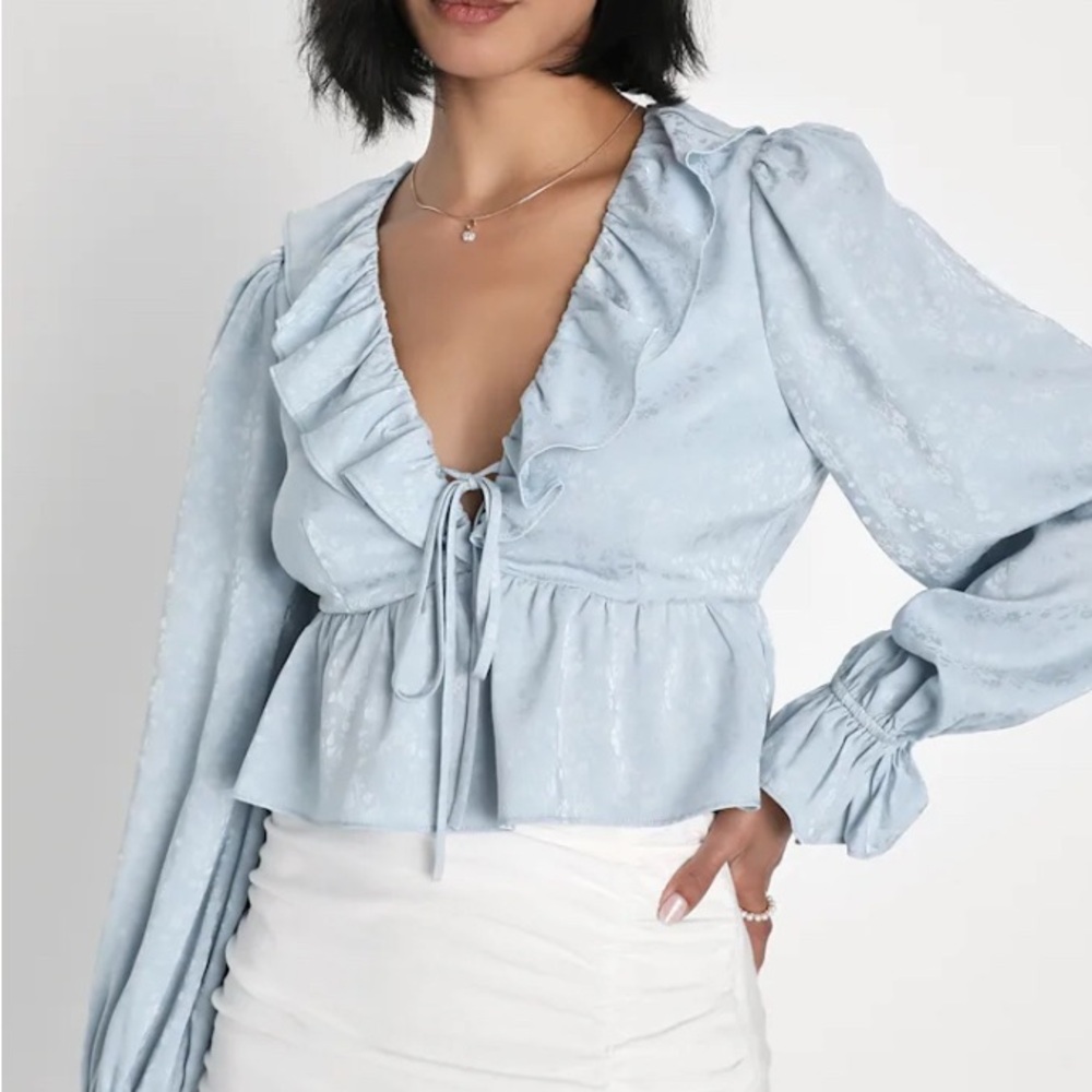 Lulu's Sky Blue Ruffled Blouse
